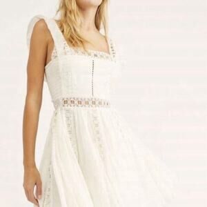 FP One Free People Verona Mini Dress White Small Crochet Smock Panel Boho Bridal